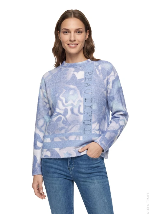 BETTY BARCLAY SO COSY dámský svetr modrý s kamínky