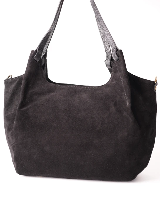 GROSSO BAG dámská kabela kožená semišová černá