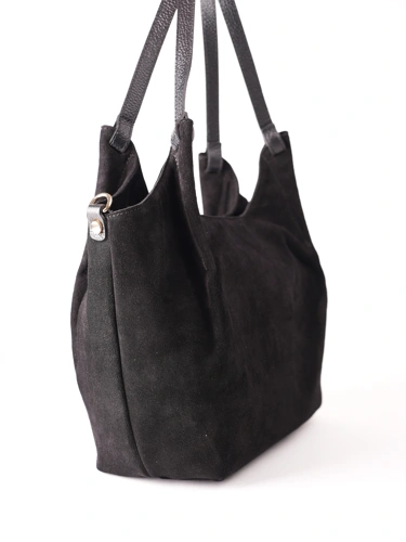 GROSSO BAG dámská kabela kožená semišová černá (1)