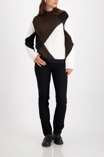 MONARI FASHION CONTRASTS dámský svetr černohnědobílý s kamínky (4)