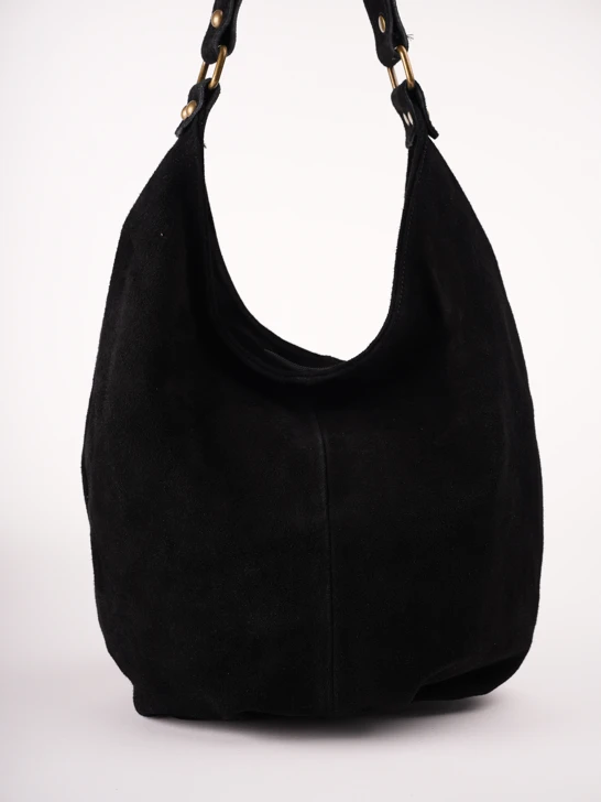 GROSSO BAG dámská kabela semišová kožená černá