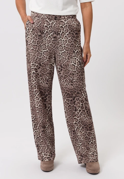 TUZZI RUNWAY dámské kalhoty hnědobéžové leopardí potisk