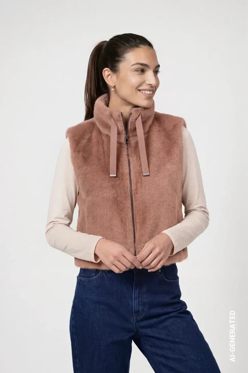 MONARI STUDIO BLUE dámská kožešinová vesta Taupe