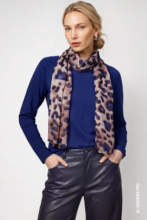 MONARI STUDIO BLUE dámský šátek leopard